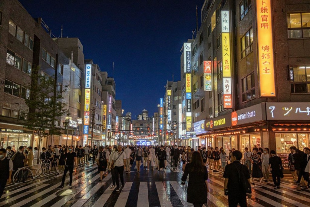 The streets of Tokyo are crowded and lively at night. Source: