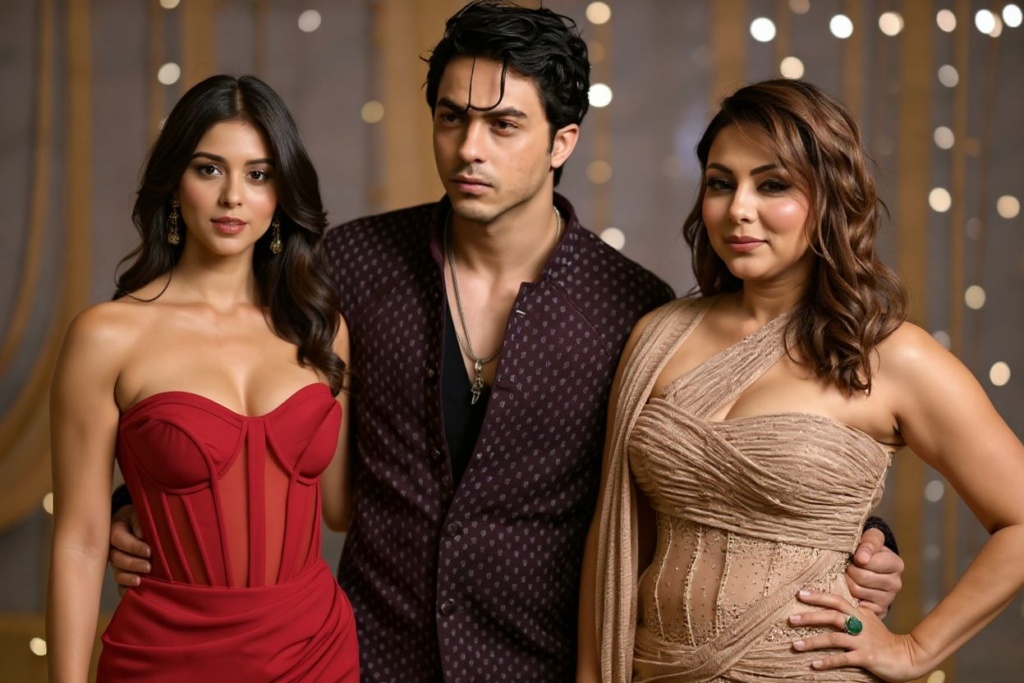 Aryan Khan with his sister Suhana Khan and mother Gauri Khan pictured at the Nita Mukesh Ambani Cultural Centre (NMACC). Source: Sujit Jaiswal/