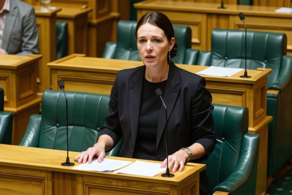 Outgoing New Zealand prime minister Jacinda Ardern gives her valedictory speech in parliament in Wellington. Source: Mark Coote/