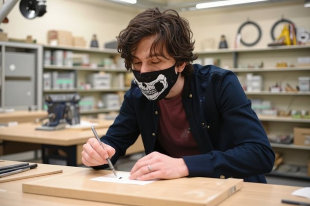 A third year student studying model making for TV and film works in a workshop at the University of Bolton in Bolton, northwest England. Source: Oli Scarff/