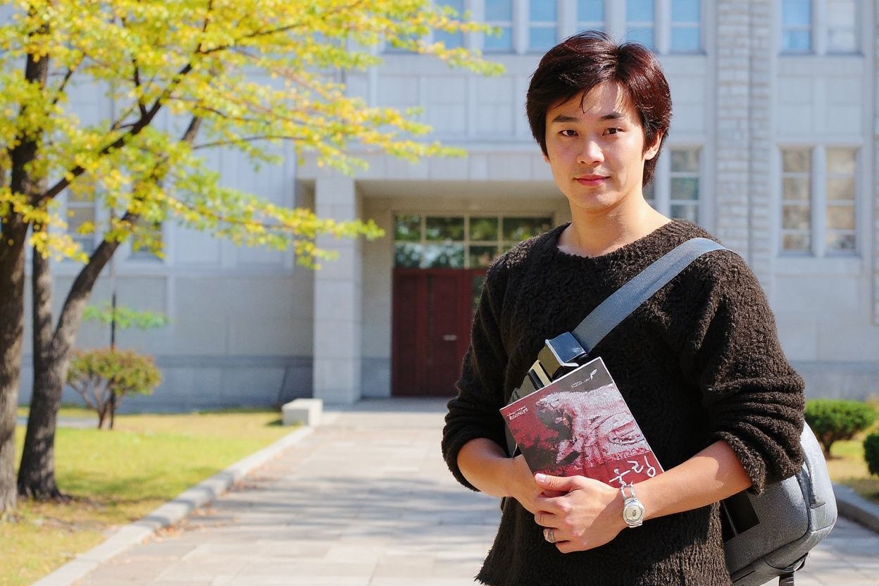 Lee Yong-Chan, a 23-year-old student poses in front of Korea University in Seoul. Source:
Park Ji-Hwan/