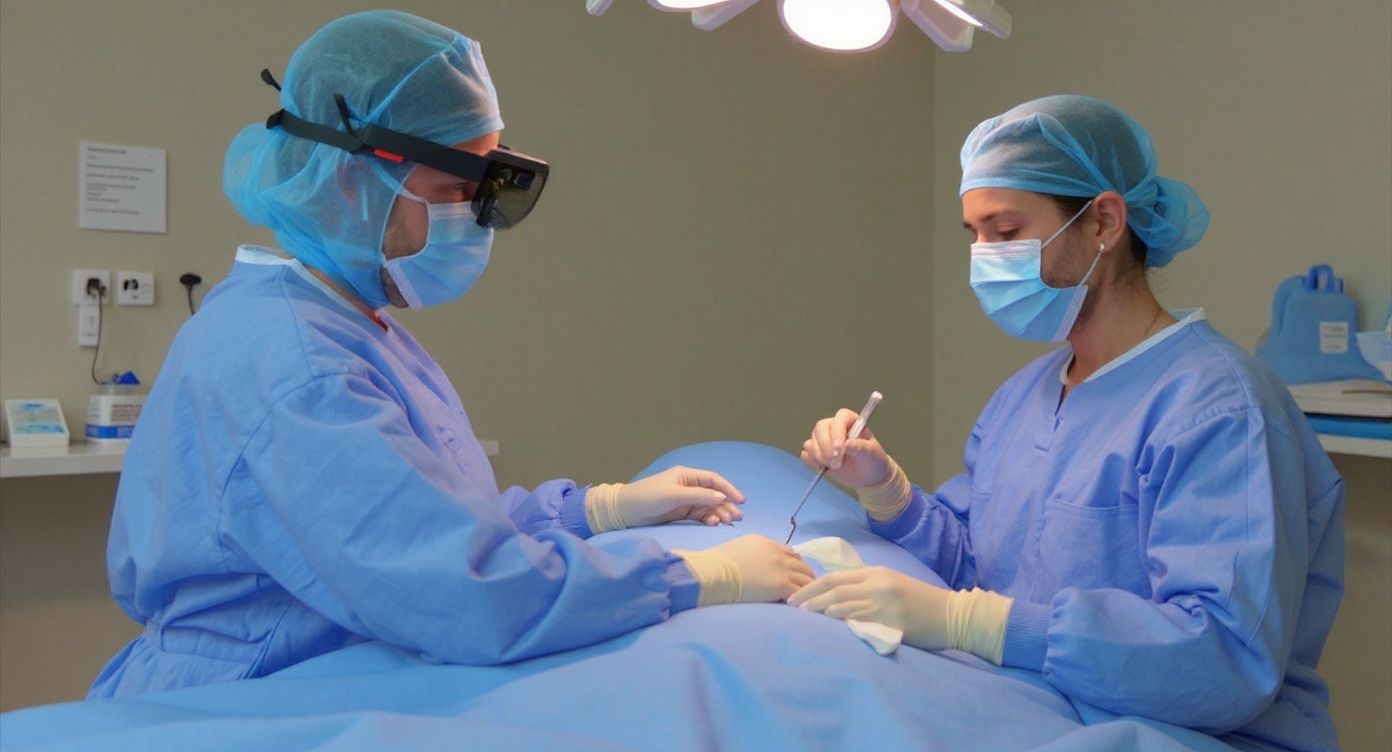 Virtual reality is helping medical students learn in a consequence-free environment that will develop their professional skillset. Source: Corinne Taeger/POOL/