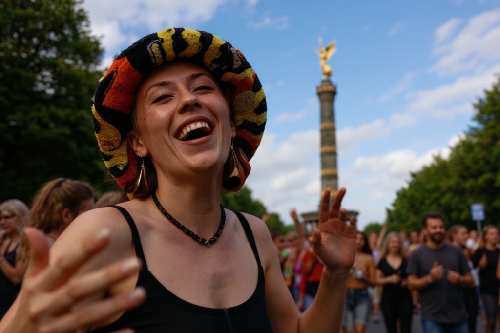 People dance with the Victory Column in the background as they take part in the 44th Christopher Street Day (CSD) demonstration during Pride month in Berlin on July 23, 2022. – Members of the LGBTIQA+ community and their allies take to the streets under the motto “United in Love! Agains Hate, War and Discrimination. Christopher Street Day is in memory of the Stonewall Riots, the first big uprising of homosexuals against police assaults in New York City on June 27, 1969. (Photo by DAVID GANNON / )