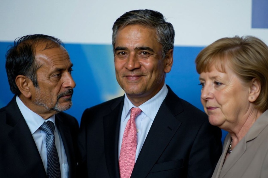 Anshuman Jain rubbed shoulders with other famous leaders like Germany’s Chancellor Angela Merkel. Source: Johannes EiseleI/