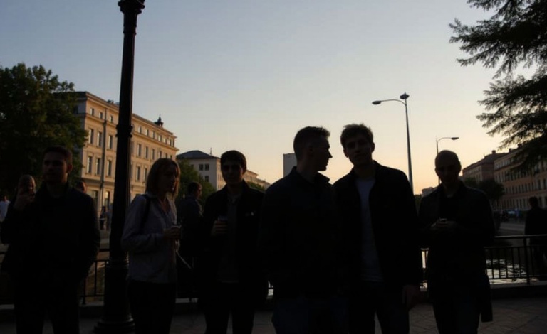 TO GO WITH  STORY BY YANNICK PASQUET — People enjoy the sunset on the Admiralsbruecke in Berlin’s district of Kreuzberg August 3, 2011 in Berlin. Berlin is attracting tourists like never before, but an influx of young people, lured by cheap charter flights and hotels and bent on high jinks and binge-drinking, is angering some residents.  PHOTO / JOHANNES EISELE (Photo by JOHANNES EISELE / )