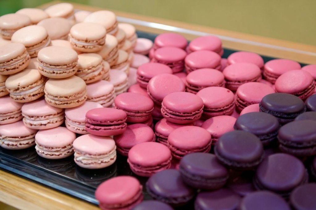 Macarons are delightful French pastries that are small, round, and meringue-based. Source: