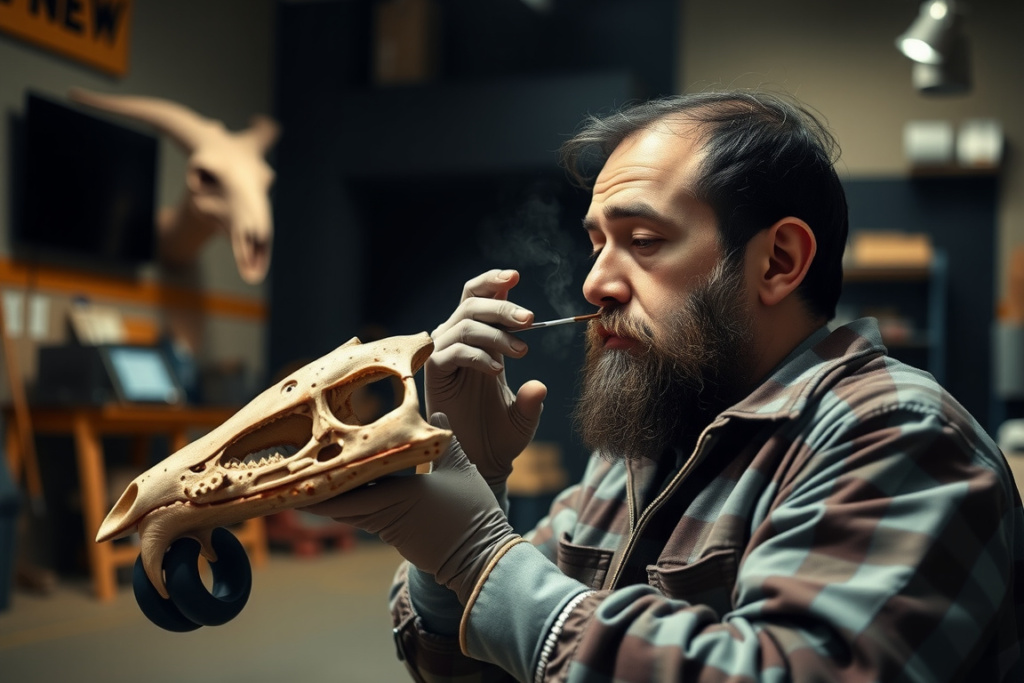 One of the scariest jobs is being a taxidermists where they preserve and prepare dead animals to look as if they are alive., shot on Sony A7R IV, 85mm f/1.4 lens, RAW photograph, unedited, candid moment, natural lighting, photojournalistic style | NEGATIVE: AI generated, artificial, computer generated, digital art, 3d render