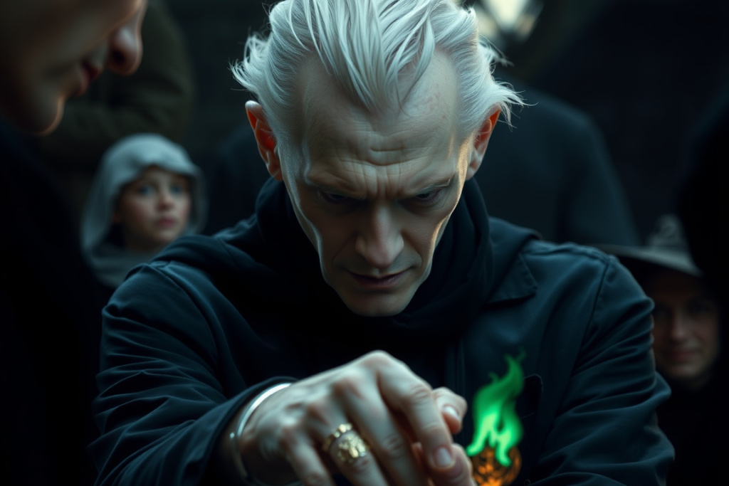 Lord Voldemort, who was part of Slytherin, was considered to have been the most powerful and dangerous Dark wizard of all time., shot on Canon EOS R5, 24-70mm f/2.8 lens, RAW photograph, unedited, candid moment, natural lighting, photojournalistic style | NEGATIVE: AI generated, artificial, computer generated, digital art, 3d render