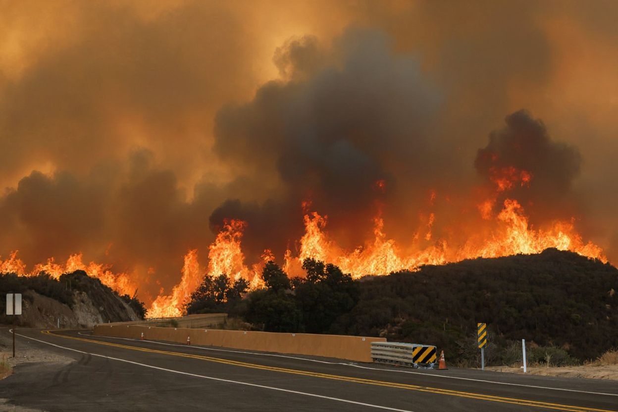 As of September 2024, there have been 6,045 wildfires in California, 1,015 more than in 2023. Image, shot on Nikon D850, 35mm f/1.8 lens, RAW photograph, unedited, candid moment, natural lighting, photojournalistic style | NEGATIVE: AI generated, artificial, computer generated, digital art, 3d render