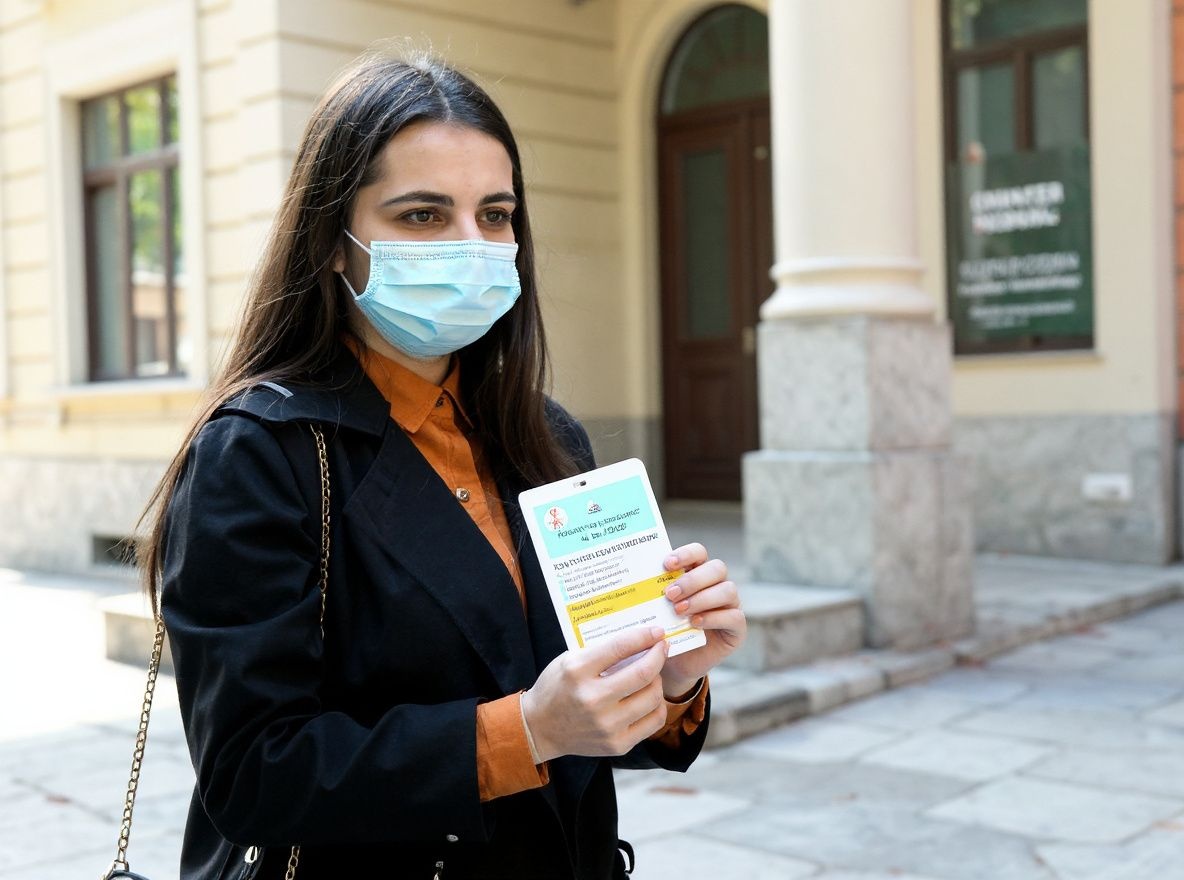 A student shows a vaccine passport as she enters the polytechnic university in Tirana on October 18, 2021. – Students are one of the few categories in Albania for which vaccination is mandatory (the other being health workers and teachers). Those that refuse, will have to provide frequent PCR tests  carried at their own expense. Albania has managed to fully vaccinate only 30% of its population with an additional 4% having received one dose, one of the lowest vaccination rates in Europe and the region. In the beginning, the low rates were due to vaccine supply, now the slow roll-out is due to vaccine hesitancy. (Photo by Gent SHKULLAKU / )