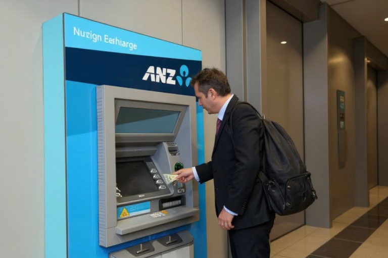A man withdraws money from an ATM at the global headquarters of the Australia and New Zealand (ANZ) Bank after they announced it will slash some 1,000 jobs in response to a tougher global environment as profits are squeezed by higher funding costs and lower demand for financial services, in Melbourne on February, 2012.  The move comes barely a week after fellow banking giant Westpac confirmed it will axe up to 550 jobs to protect its profits while some 170 positions at the Australian arm of the Royal Bank of Scotland are also expected to go.  The Australia and New Zealand Banking Group, the country’s third-largest bank by market value, said the permanent jobs will be lost this year in Australia among middle management, back office and support staff.   PHOTO/William WEST (Photo by William WEST / )