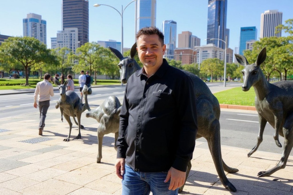 People walk past statues of kangaroos in Perth on June 29, 2021, as several positive Covid-19 coronavirus cases have led to a four day lockdown of the Perth metropolitan area. (Photo by TREVOR COLLENS / )