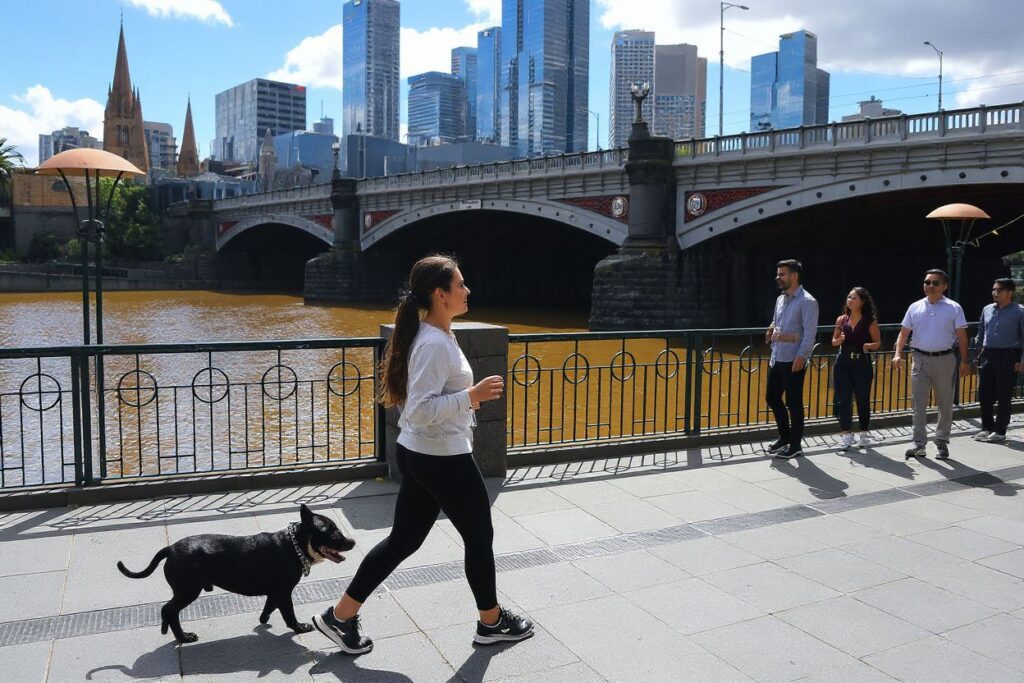 People exercise in Melbourne on October 4, 2021. (Photo by William WEST / )
