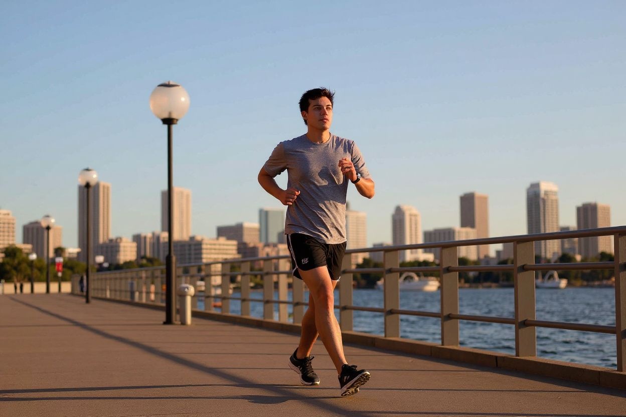A student jogs on Circular Quay, Sydney. Source: