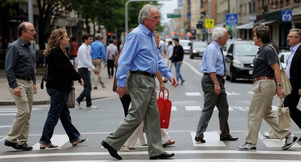 Pedestrians cross a busy intersection in central Sydney on September 18, 2009. Australia’s population will explode by almost two-thirds in the next 40 years to 35 million, posing an economic threat to the nation that is as serious as climate change, the government warned on September 18. According to the forcast the number of young and working-age people is set to grow by 45 percent while the senior population would double and the number of elderly people would expand four-and-a-half-fold.  PHOTO/Greg WOOD (Photo by GREG WOOD / )