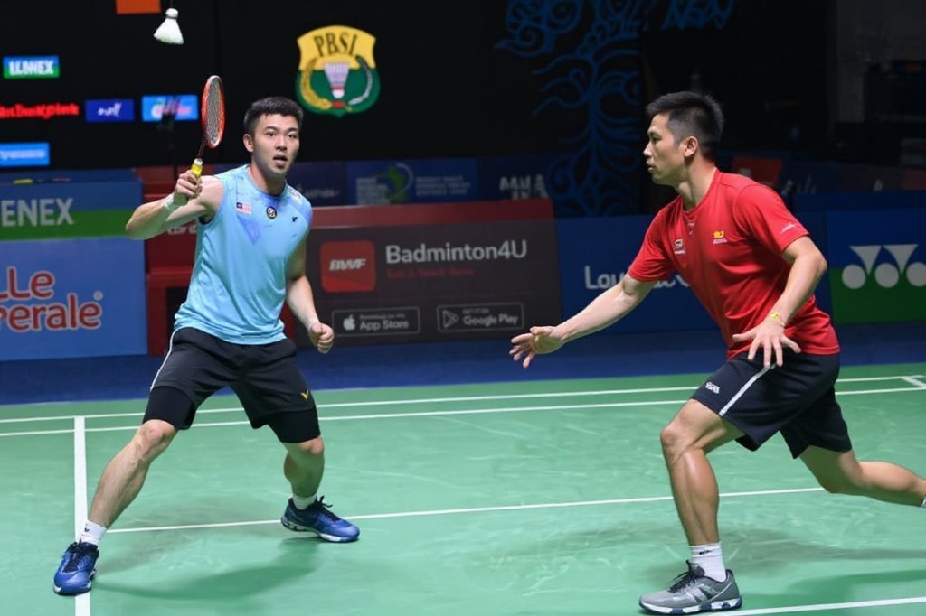 Malaysias Lee Zii Jia hits a return against Singapores Loh Kean Yew during their mens singles quarterfinal at the Indonesia Open badminton tournament in Jakarta on June 17, 2022. (Photo by ADEK BERRY / )