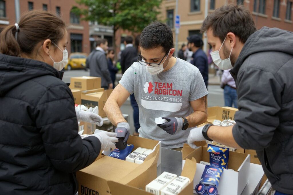 Volunteers help pack boxes on MLK Day, providing meals to New Yorkers in need. Source: Michael Loccisano / Getty Images for Food Bank For New York City /