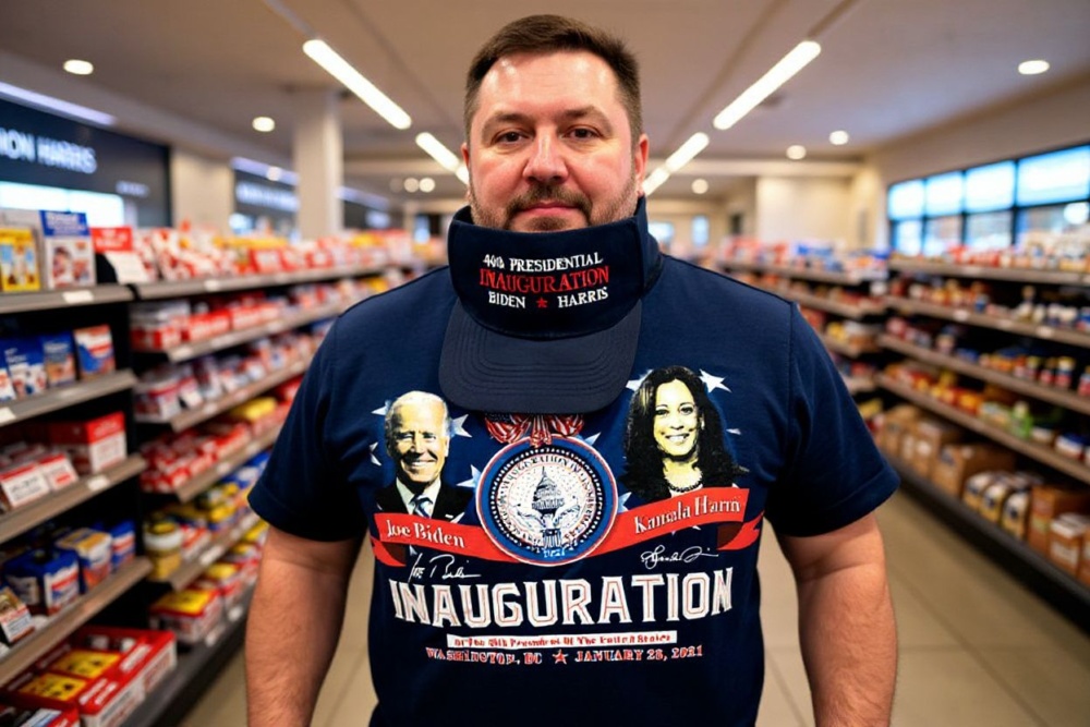 Biden-Harris Inauguration merchandise is displayed at a store in Union Station on January 14, 2021 in Washington, DC. Due to security concerns, the National Mall will be closed on Inauguration Day, as people are encouraged to view inaugural events from their home. Source: Stefani Reynolds/Getty Images/
