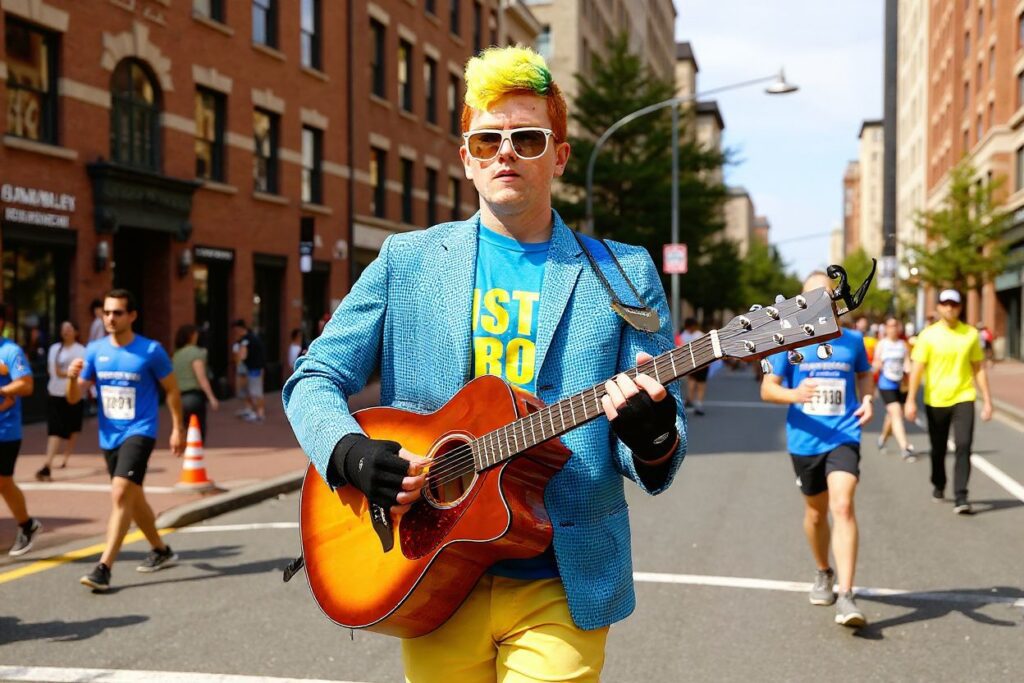 A Berklee College of Music student performing at the Boston Marathon. Source: Jared Wickerham/