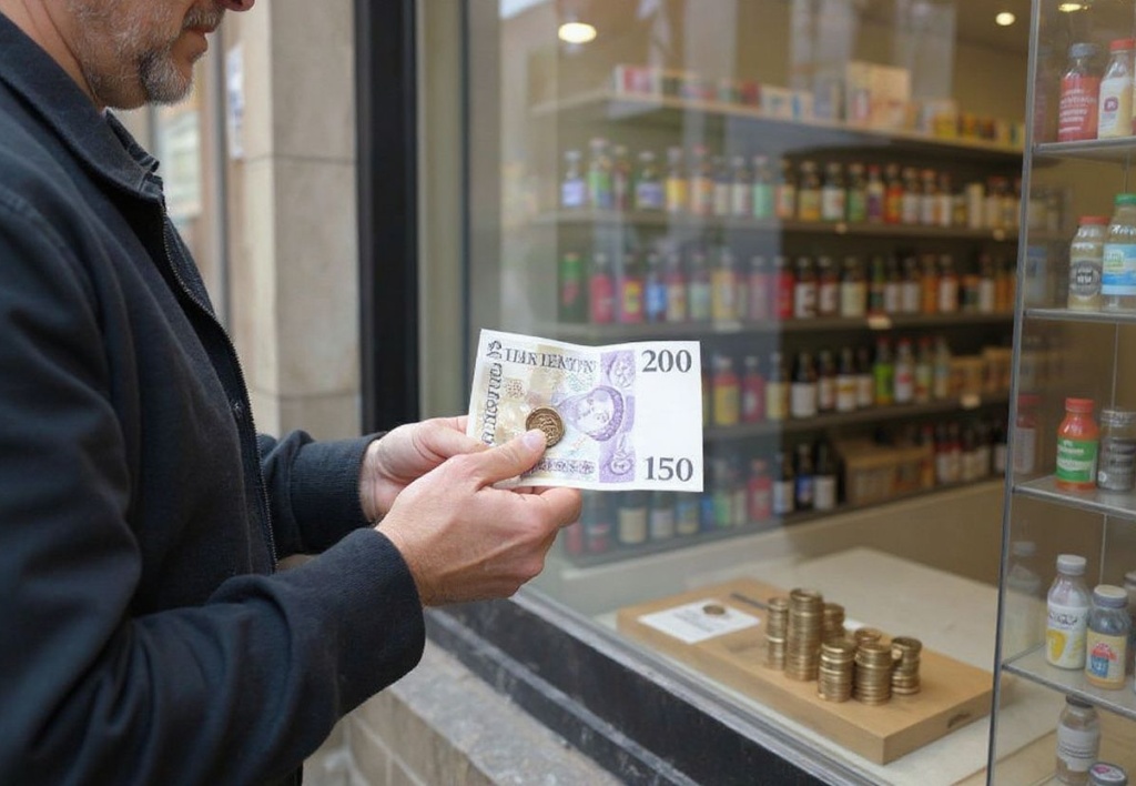 A customer uses a twenty pound sterling note and sterling coins to pay for goods inside a store in east London on March 31, 2023. – The UK economy performed slightly better than thought in the final quarter of last year, revised data showed Friday, but analysts warned of recession risks as inflation remains sky high. (Photo by Susannah Ireland / )