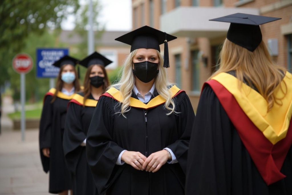 Graduates queue on campus at the University of Bolton as they wait to receive their degree certificates in a Covid-safe, in-person graduation ceremony one of a handful taking place this year due to the coronavirus lockdown restrictions in Bolton, northwest England on July 9, 2021. Over 7,000 students will take part in the graduation ceremony over the course of a week. (Photo by OLI SCARFF / )