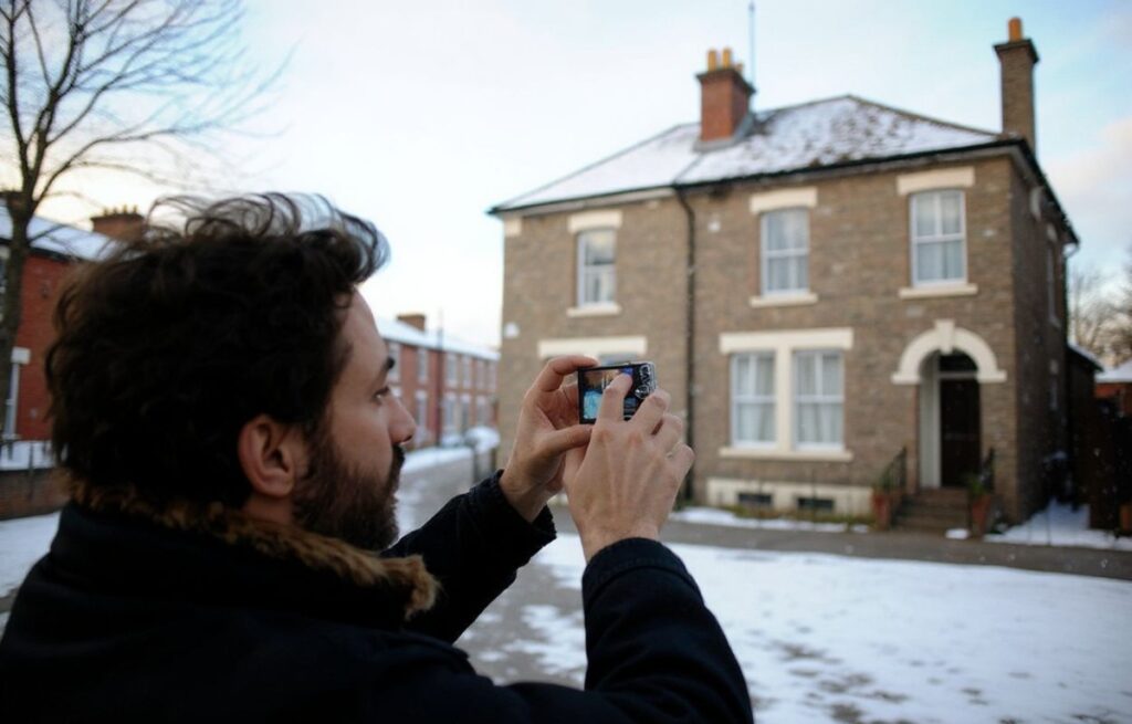 A tourist takes a photograph of Madryn Street, the childhood home of Beatle Ringo Starr, during a ‘Magical Mystery Tour’ – a tour of sites related to The Beatles in Liverpool, north-west England, on December 2, 2010.  The tours, which run throughout the year, take international visitors to many sites connected to the famous British band including childhood homes, schools, locations of famous concerts and sites of interest that were written about in their music.  The city of Liverpool is preparing itself for the 30th anniversary of the death of John Lennon.   A candlelit vigil will be held to mark the anniversary on December 8.      Photo taken on December 2, 2010.        PHOTO/PAUL ELLIS (Photo by PAUL ELLIS / )