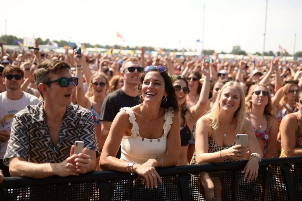Revellers enjoy the performance of Scottish singer song-writer Lewis Capaldi at the Glastonbury Festival of Music and Performing Arts on Worthy Farm near the village of Pilton in Somerset, South West England, on June 29, 2019. (Photo by Oli SCARFF / )