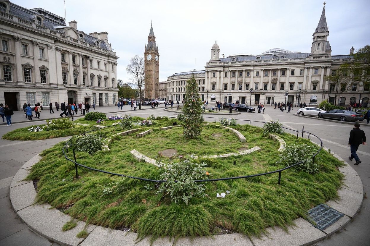 A recent overgrown garden installation in Trafalgar Square, London.