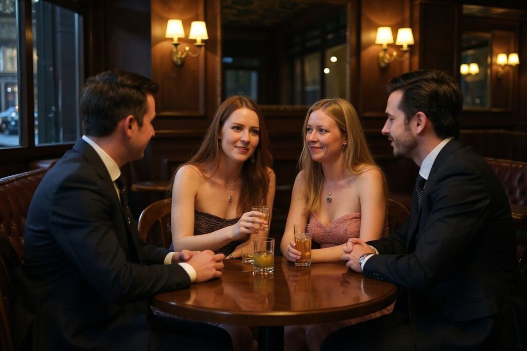Drinkers chat together at a table inside a near-deserted Deacon Brodies Tavern in the centre of Edinburgh on New Year’s Eve, December 31, 2021, as large-scale Hogmanay celebrations are cancelled for the second year running in the city. – The streets of Scotland’s capital are normally packed at Hogmanay, as people from around the world flock to see in the New Year in raucous style. This year, First Minister Nicola Sturgeon has warned Scotland could face a “tsunami of infections” and has announced measures including a limit of 500 people at outdoor events. (Photo by ANDY BUCHANAN / )