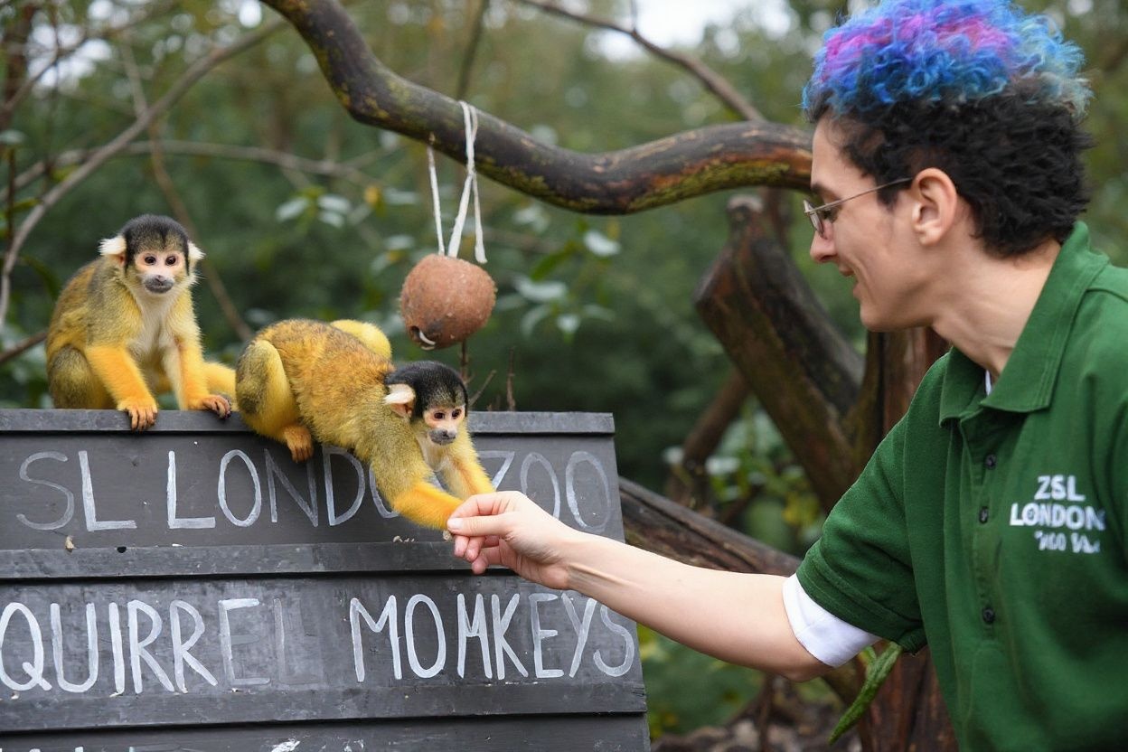 A zookeeper counts Squirrel monkeys during the annual stocktake at ZSL London Zoo in central London on January 2, 2020. (Photo by Daniel LEAL / )