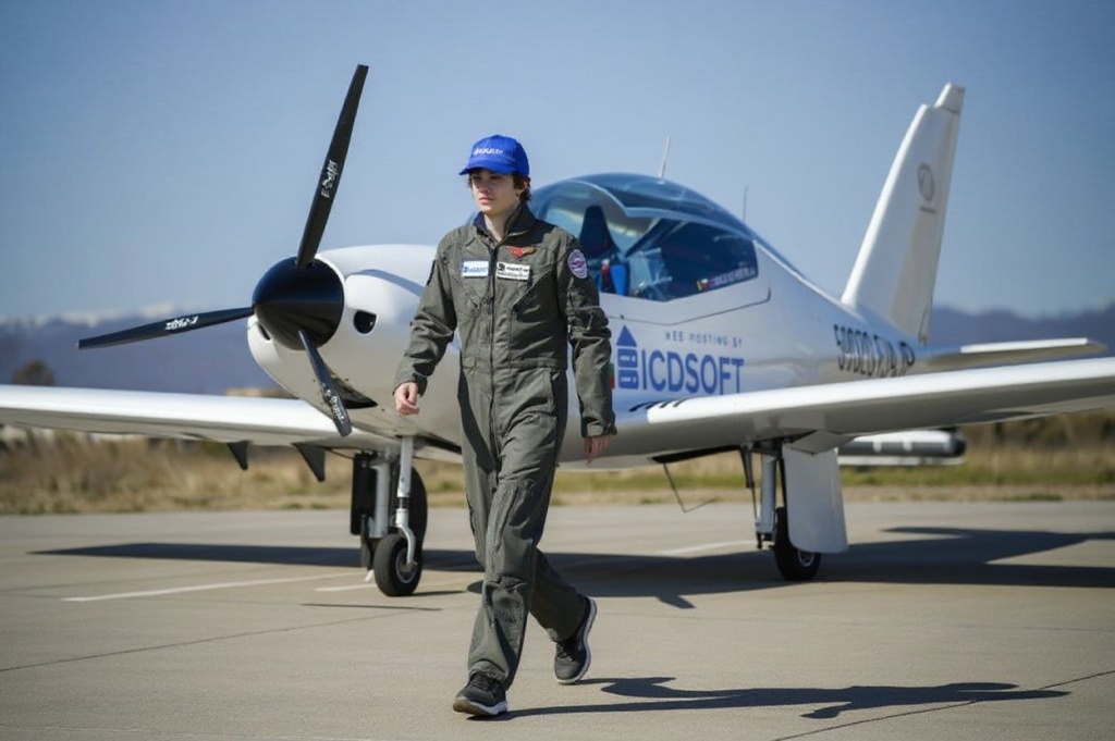 Mack Rutherford, 16, walks in front of his airplane, prior to his departure on a bid to become the youngest solo pilot to fly around the world at Sofia West airport near Radomir on March 23, 2022. (Photo by Nikolay DOYCHINOV / )