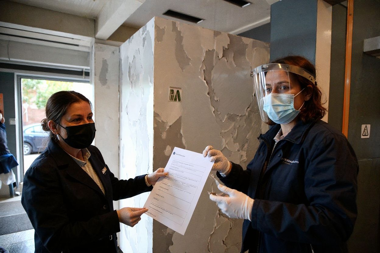 An electoral staff member of a mobile polling center, wearing Personal Protective Equipment (PPE), checks lists before collecting the votes of a woman in self quarantine for the first-round of the presidential election and the parliamentary elections in Sofia on November 14, 2021 – Bulgarians vote for the third time this year, but there was little hope that the latest general election will finally bring a stable government to fight the country’s deadliest coronavirus wave. (Photo by Dimitar KYOSEMARLIEV / )