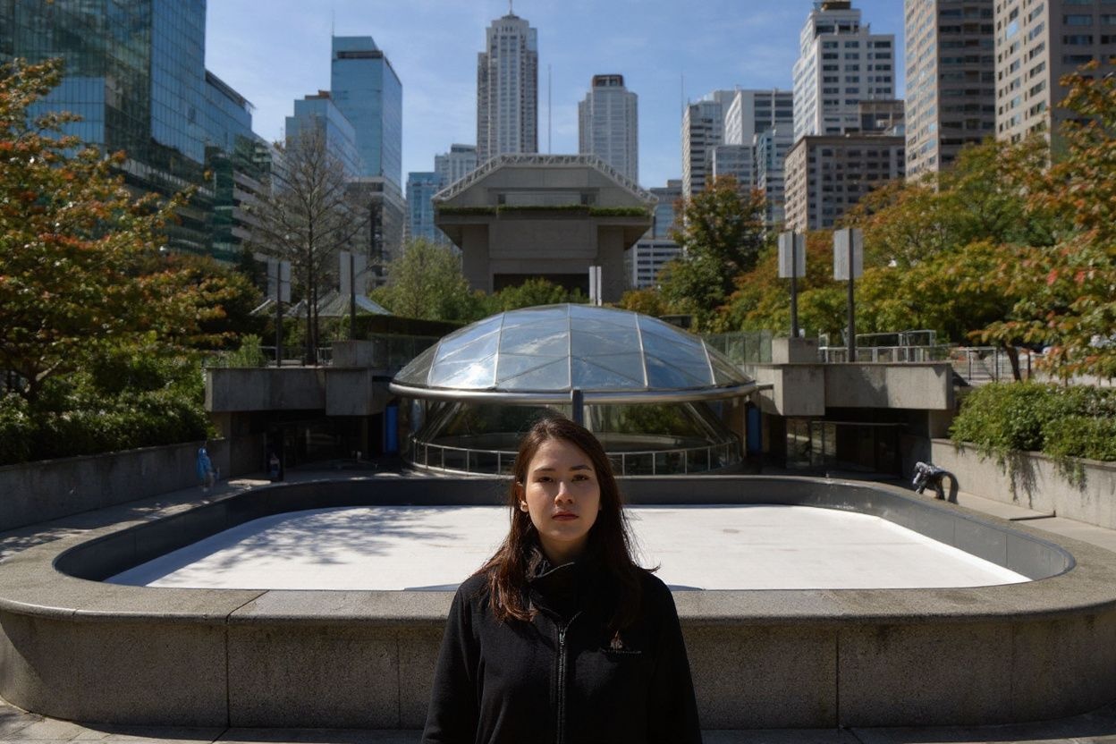 Robson Square co-designed by landscape architect Cornelia Hahn Oberlander, is viewed on September 30, 2019 in Vancouver, BC Canada. Robson Square is a public plaza, located in downtown Vancouver British Columbiaand is the site of the Provincial Law Courts and one location of the University of British Columbia (UBC) Robson Square. Its public space connects the Law Courts to the Vancouver Art Gallery. Under the dome is a skating rink that can be used in colder months. (Photo by Don MacKinnon / ) / RESTRICTED TO EDITORIAL USE – MANDATORY MENTION OF THE ARTIST UPON PUBLICATION – TO ILLUSTRATE THE EVENT AS SPECIFIED IN THE CAPTION