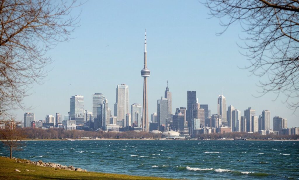 The Toronto skyline is seen from a lakefront park west of downtown. International students who come to Canada for a better life can find an immigration pathway to work towards. Source: Geoff Robins/