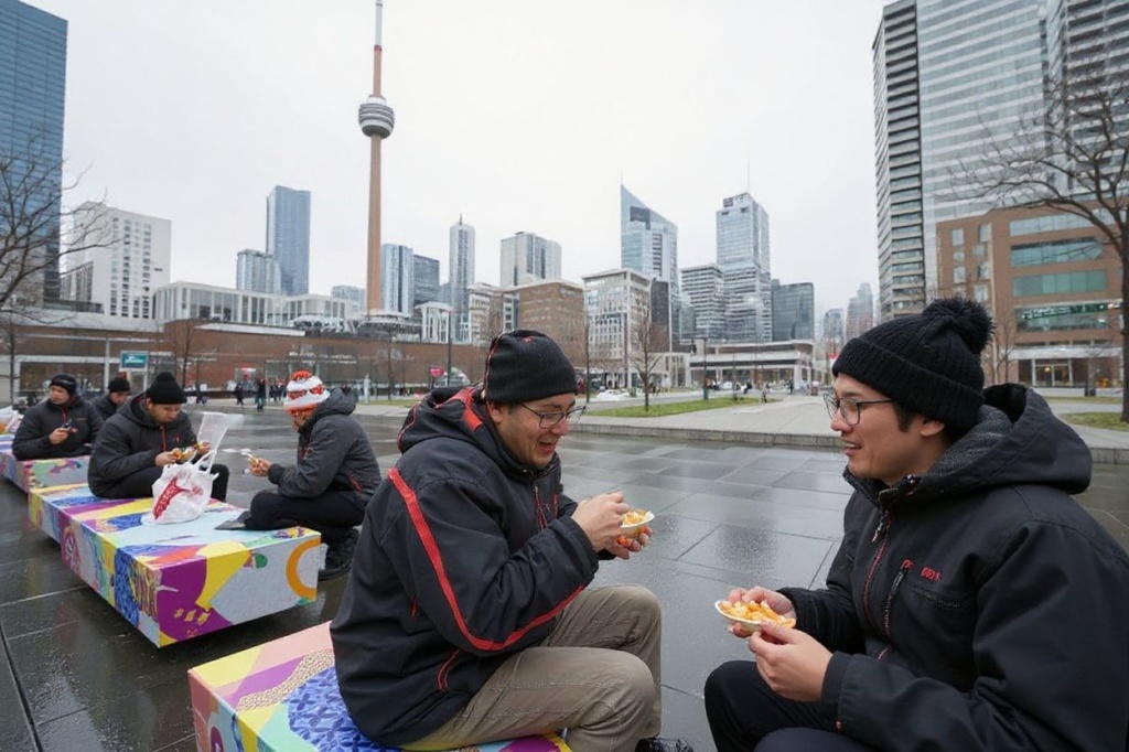 If you love the cold, you will love Canada. Here, people enjoy their lunch on benches at Yonge-Dundas Square in Toronto during the winter. Source: Geoff Robins/