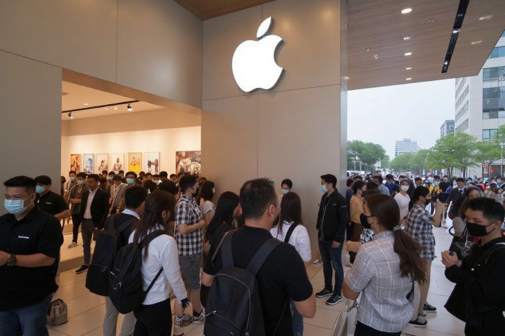 People queue up to enter the new Apple flagship store in Beijing on July 17, 2020. Apple opened its new flagship store in Beijing on July 17, replacing its first store in China which opened in 2008. (Photo by WANG Zhao / )