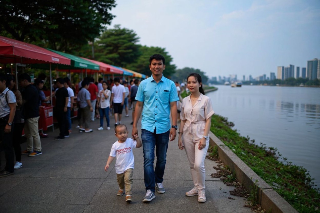 This photo taken on August 4, 2020 shows a family taking a walk along the Yangtze River in Wuhan. The city’s convalescence since a 76-day quarantine was lifted in April has brought life and gridlocked traffic back onto its streets, even as residents struggle to find their feet again. Long lines of customers now stretch outside breakfast stands, a far cry from the terrified crowds who queued at city hospitals in the first weeks after a city-wide lockdown was imposed in late January to curb the spread of the COVID-19 coronavirus. (Photo by Hector RETAMAL / )