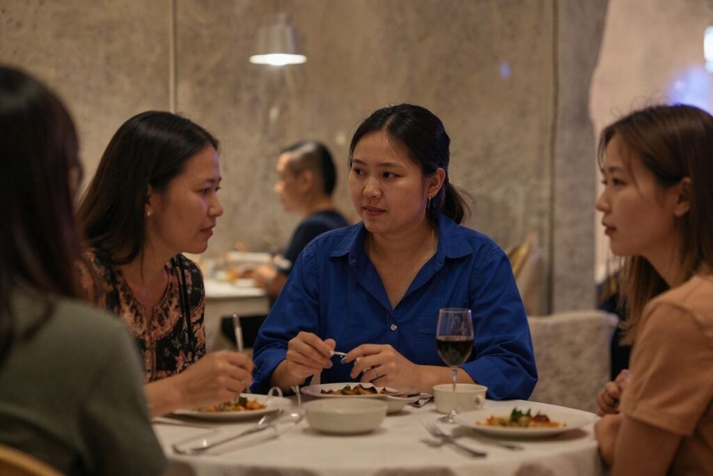 People eat dinner at a restaurant in Shanghai on September 7, 2021. (Photo by Hector RETAMAL / )