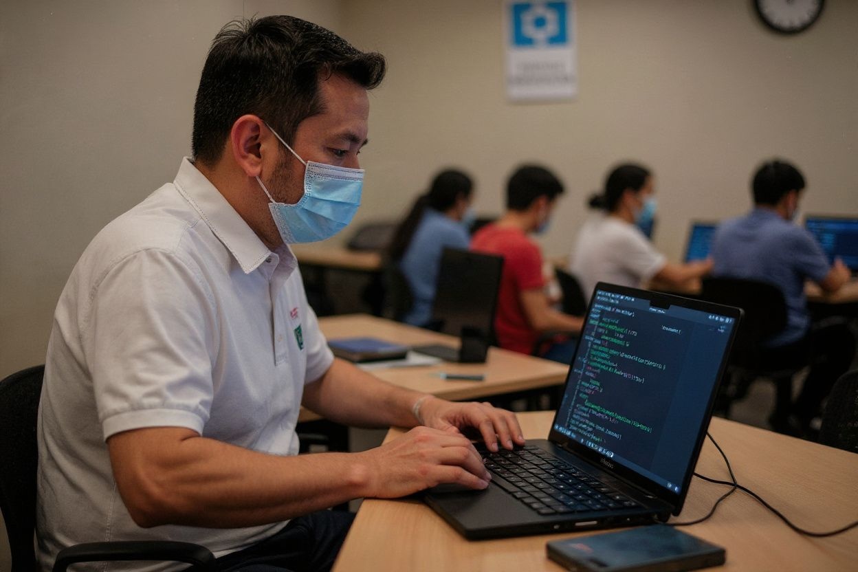 An instructor teaches an online coding class at Tarena International’s Zhongguancun campus in Beijing on July 24, 2020. – Some 700 students enrolled in the Zhongguancun campus, part of the Chinese training company which provides IT training and technical consultation, are currently taking online coding classes due to social restrictions amid the COVID-19 coronavirus pandemic. (Photo by NICOLAS ASFOURI / ) / The erroneous mention[s] appearing in the metadata of this photo by NICOLAS ASFOURI has been modified in  systems in the following manner: [Tarena International’s Zhongguancun campus in Beijing] instead of [Tarena International’s Beijing campus]. Please immediately remove the erroneous mention[s] from all your online services and delete it (them) from your servers. If you have been authorized by  to distribute it (them) to third parties, please ensure that the same actions are carried out by them. Failure to promptly comply with these instructions will entail liability on your part for any continued or post notification usage. Therefore we thank you very much for all your attention and prompt action. We are sorry for the inconvenience this notification may cause and remain at your disposal for any further information you may require.
