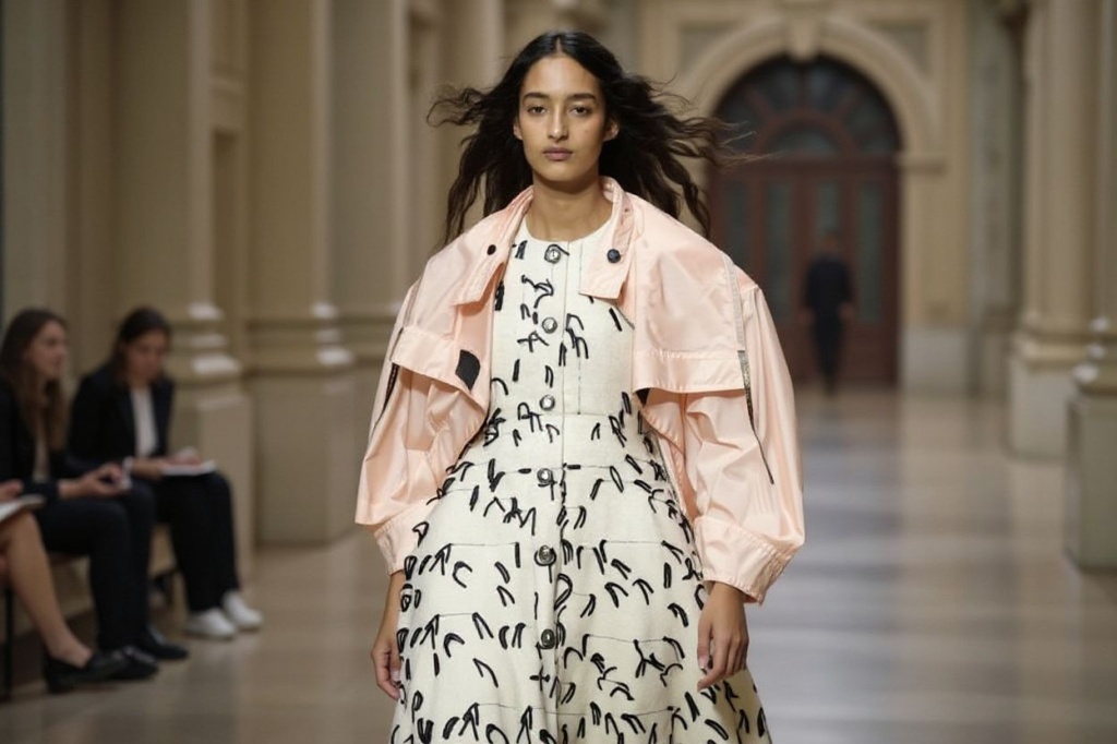 A model presents a creation for the Louis Vuitton Fall-Winter 2022-2023 collection fashion show, as part of the Paris Womenswear Fashion Week at Orsay museum in Paris, on March 7, 2022. (Photo by JULIEN DE ROSA / ), shot on Canon EOS R5, 24-70mm f/2.8 lens, RAW photograph, unedited, candid moment, natural lighting, photojournalistic style | NEGATIVE: AI generated, artificial, computer generated, digital art, 3d render