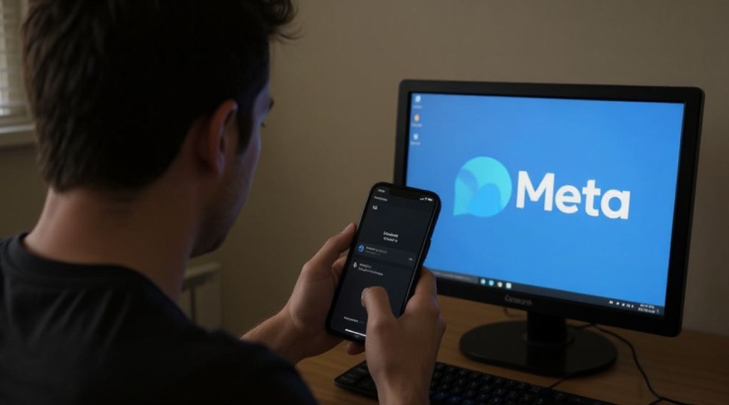 (FILES) In this file illustration photo taken on October 28, 2021, shows a person using Facebook on a smartphone in front of a computer screen showing the META logo in Los Angeles. – Facebook owner Meta announced a wave of job cuts on March 14, 2023, part of what CEO Mark Zuckerberg called the company’s “year of efficiency” as the US tech sector continues to downsize. In an email to employees, Zuckerberg said Meta would shed 10,000 jobs over the next few months, targeting middle management, and that 5,000 other roles would remain unfilled. The cuts follow a cull of 11,000 jobs announced by the company in November. (Photo by Chris DELMAS / )