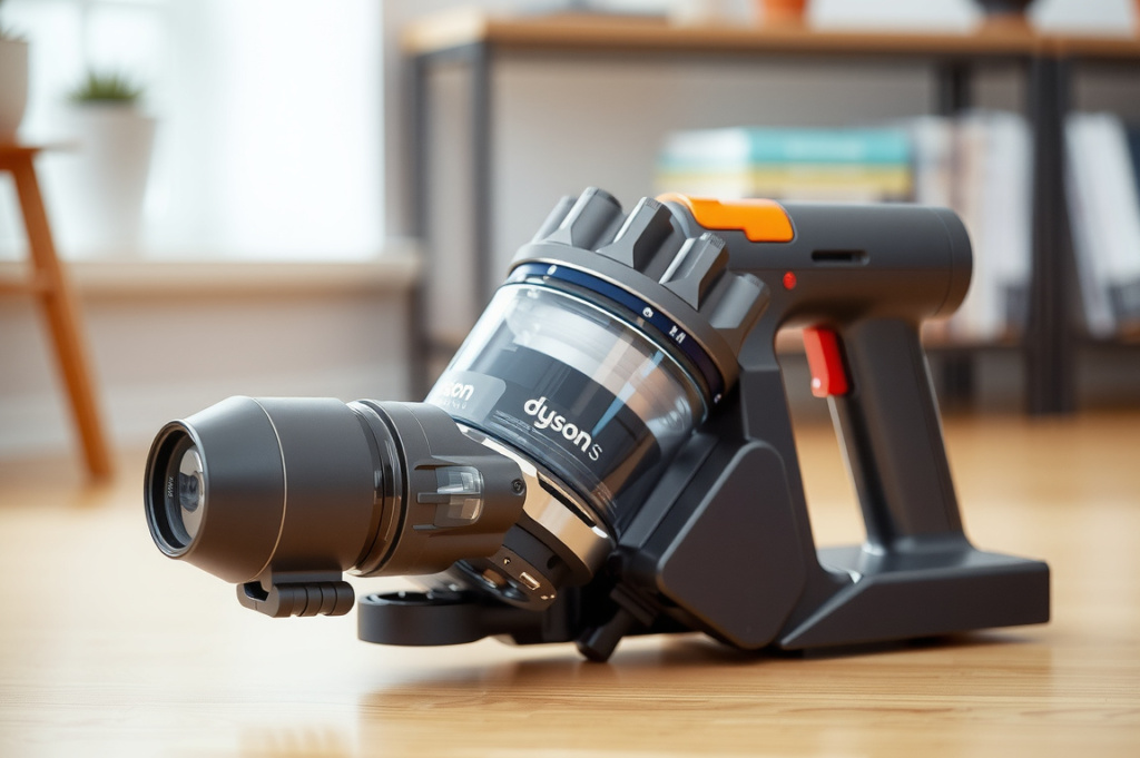 A model of Dyson’s vacuum cleaner., shot on Nikon D850, 35mm f/1.8 lens, RAW photograph, unedited, candid moment, natural lighting, photojournalistic style | NEGATIVE: AI generated, artificial, computer generated, digital art, 3d render