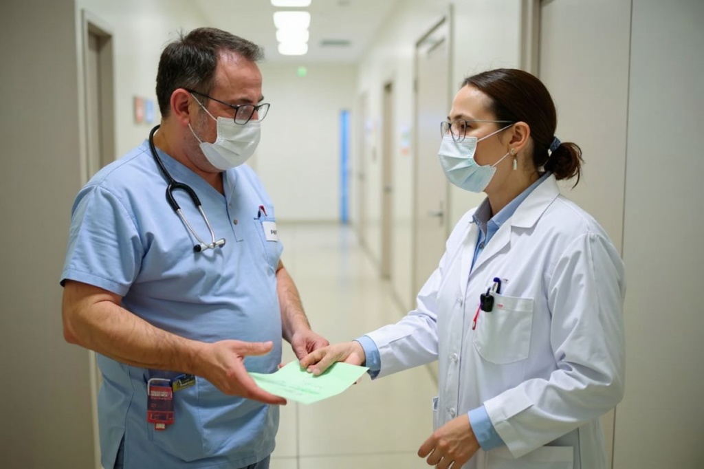 The head of the emergency services SAMU 68 and President of the SUdF (SAMU-Urgences de France) union, Marc Noizet (L) speaks with a doctor at the emergency department of Emile Muller Hospital in Mulhouse, on January 16, 2023. (Photo by SEBASTIEN BOZON / )