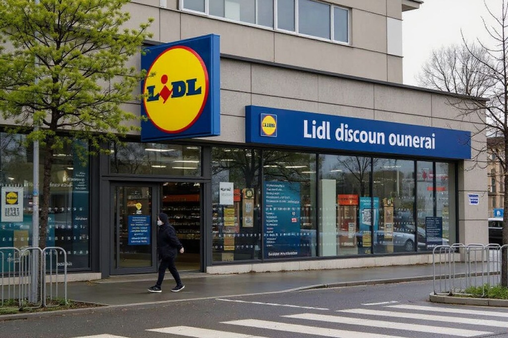 A pedestrian walks past the entrance of a Lidl discount supermarket, in Nantes, on March 31, 2022. (Photo by Loic VENANCE / )