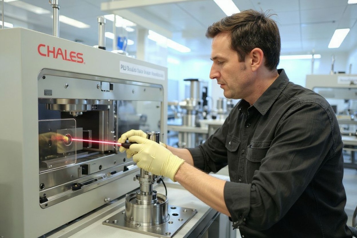 A searcher works on a PLD Pulse Laser Deposition machine, at a French National Centre for Scientific Research (CNRS) and French defence giant Thales research laboratory in Palaiseau, south of Paris, on October 16, 2024. – The Thales research laboratories in Palaiseau, where Nobel Prize-winning physicist Albert Fert once worked, are developing ultra-high-performance defense technologies. Some are inspired by the butterfly wing or the human brain. (Photo by Thomas SAMSON / )