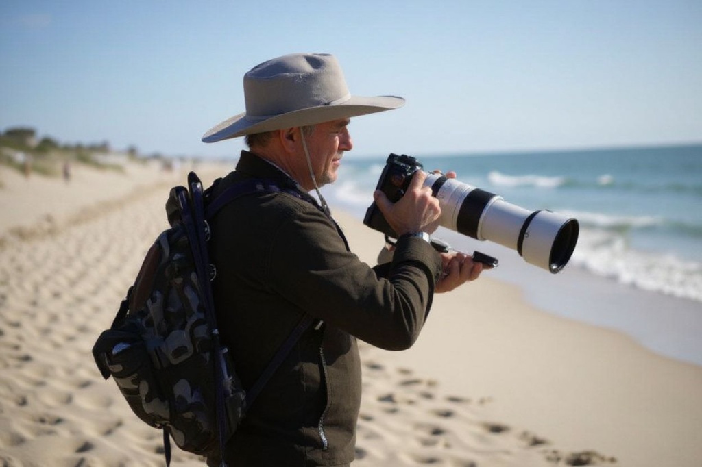 A photographer on Nickerson Beach. Source: