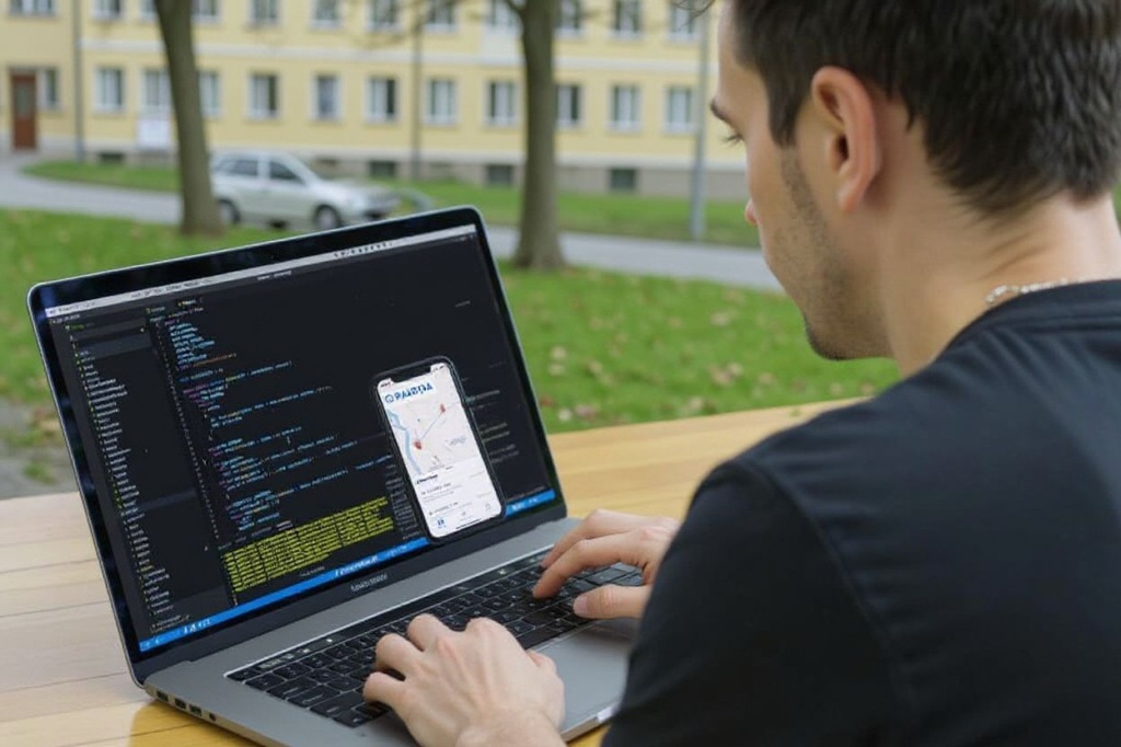 Software developer Robert Guehne programs the mobile application with the project name ‘Pandoa’ to compare motion profiles of users of this software in Halle/Saale, eastern Germany on April 7, 2020. The application should become part of the global and open network ‘GitHub’ in the future. With this collaboration with many programmers from all over the world, the software ‘Safe Paths’ is to be developed. (Photo by JENS SCHLUETER / )