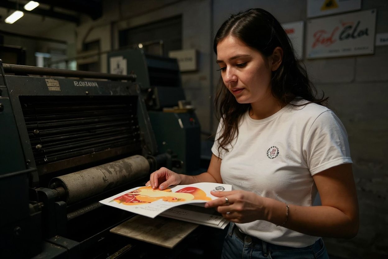 Colombian artist Lili Cuca, 33, checks prints of her design made in a 1890 New Yorks Reliance printing press, at La Linterna printing house in Cali, Colombia, on March 11, 2021. In the heart of the colonial district of Cali, the La Linterna printing house was slowly dying out until graphic designers and street artists rekindled this beacon of traditional typography. (Photo by Luis ROBAYO / )