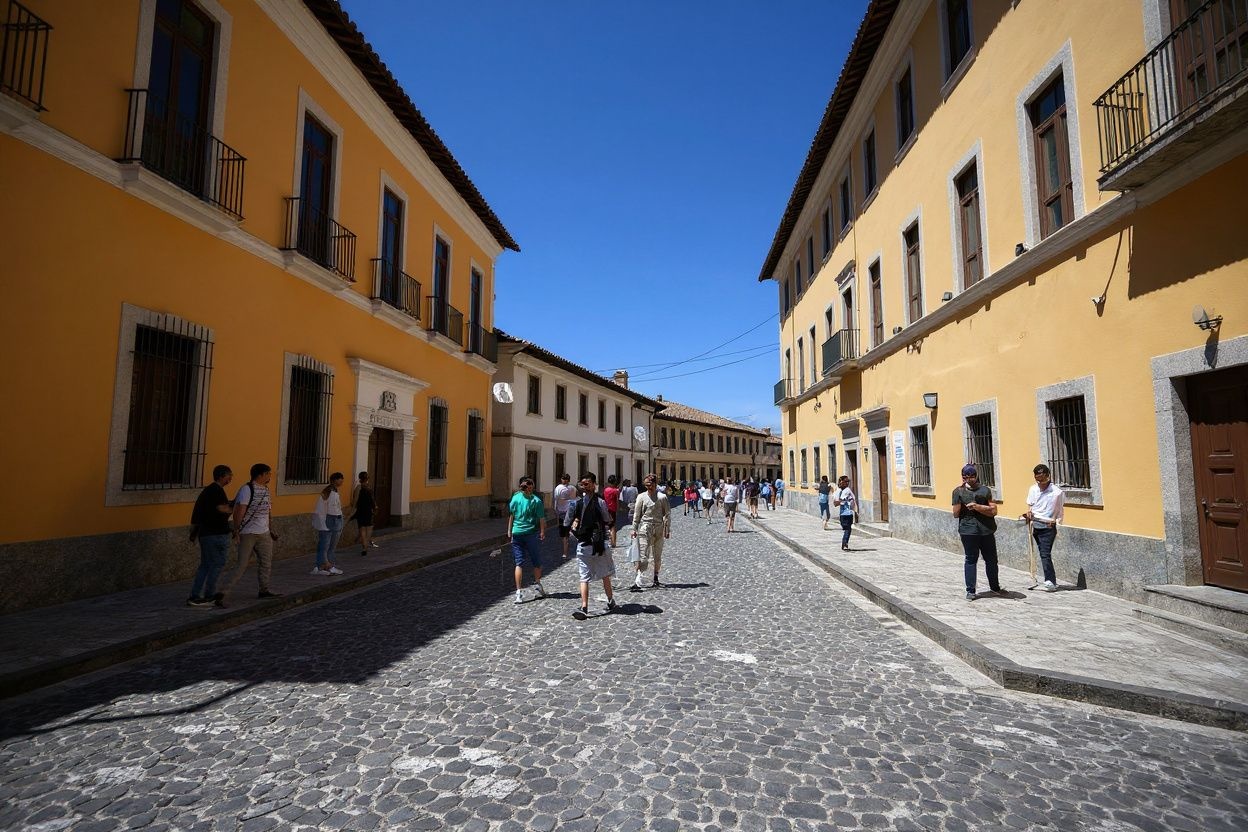 Tourists walk in Antigua Guatemala, 45 km southeast of Guatemala City amid the COVID-19 coronavirus pandemic. Source: Johan Ordonez/