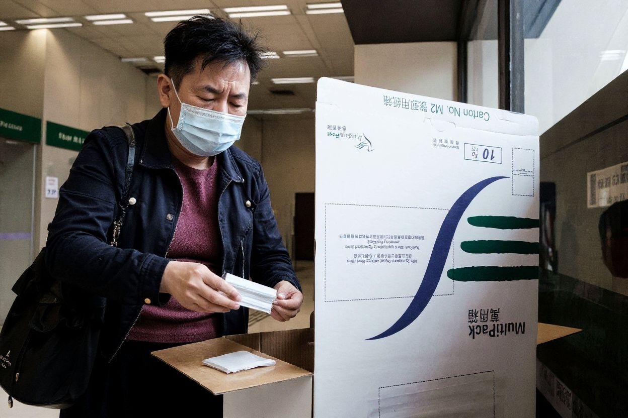 Local resident Tsang prepares to post face masks to relatives in Canada at the General Post Office in Hong Kong, as a precautionary measure against the spread ov COVID-19  caused by the novel coronavirus,  on March 17, 2020. (Photo by ANTHONY WALLACE / )